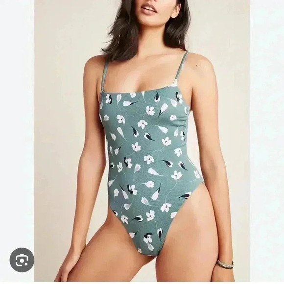 Anthropologie Vitamin A Jenna Textured Swimsuit Floral Mint Green Medium - Picture 1 of 6